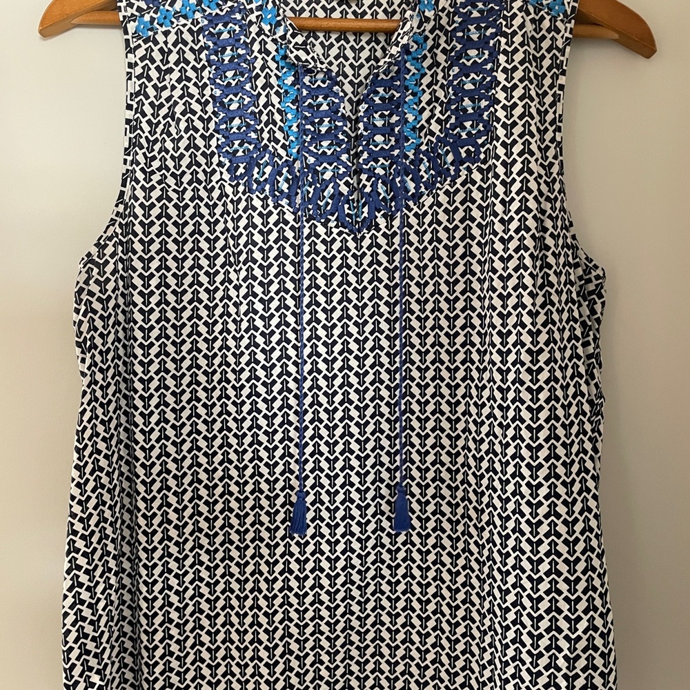 JCrew-Blue Patterned Sleeveless Top
